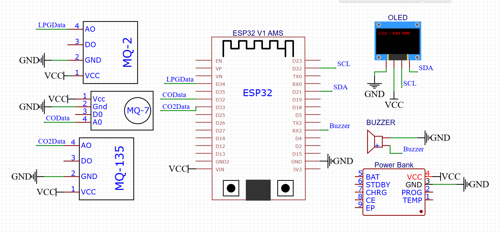 Circuit Schematic ESP32 Gas Detector